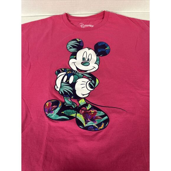 Disney Women's T-Shirt Shirt XL Mickey‎ Mouse Pink Aloha Hawaiian Tropical - Picture 2 of 4